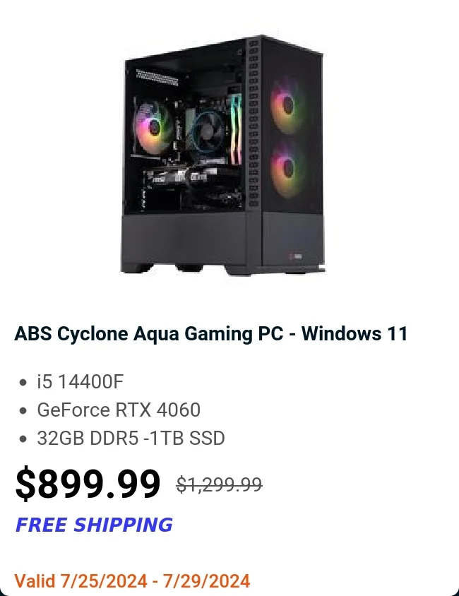 ABS Cyclone Aqua Gaming PC - Windows 11