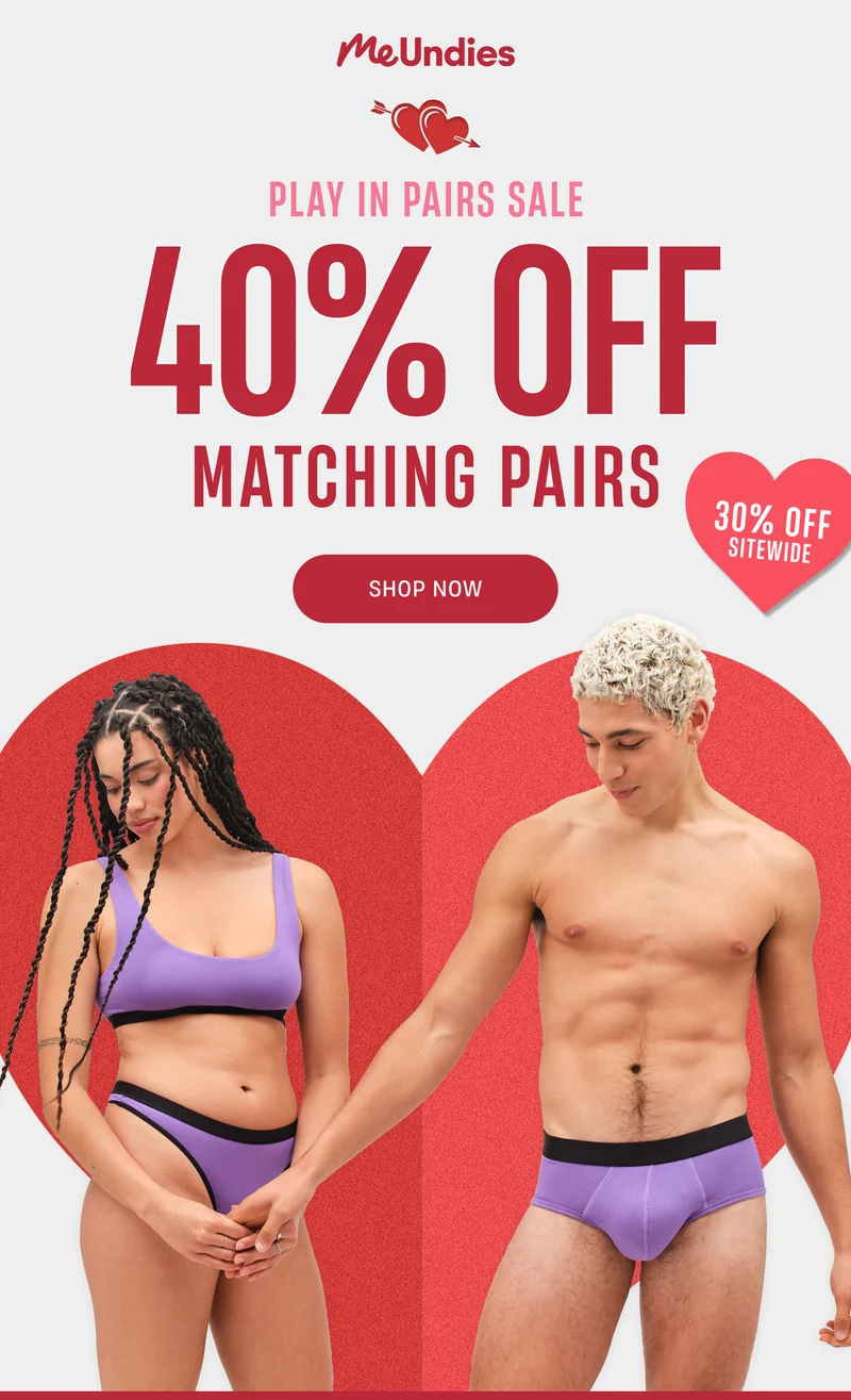 MeUndies | Play in pairs sale | 40% off matching pairs | Shop Now