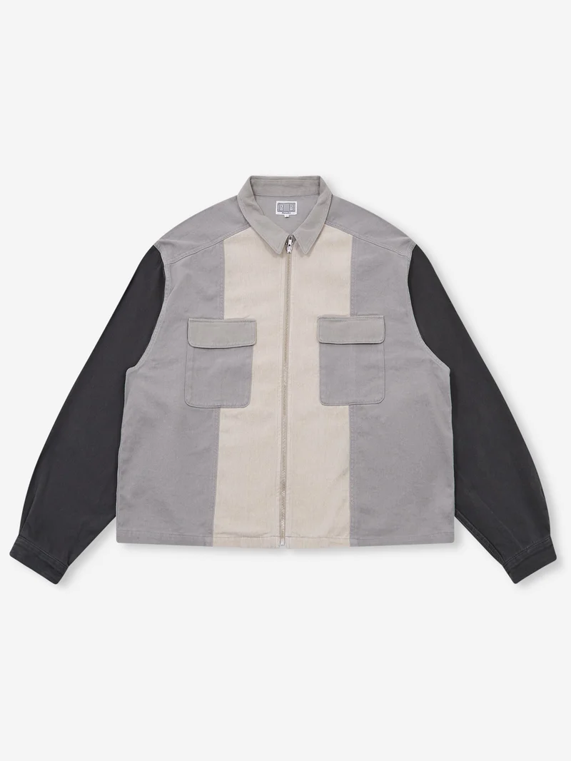 Image of C.E Cav Empt Stripe Cut Short Shirt Jacket - Grey/Black Patchwork