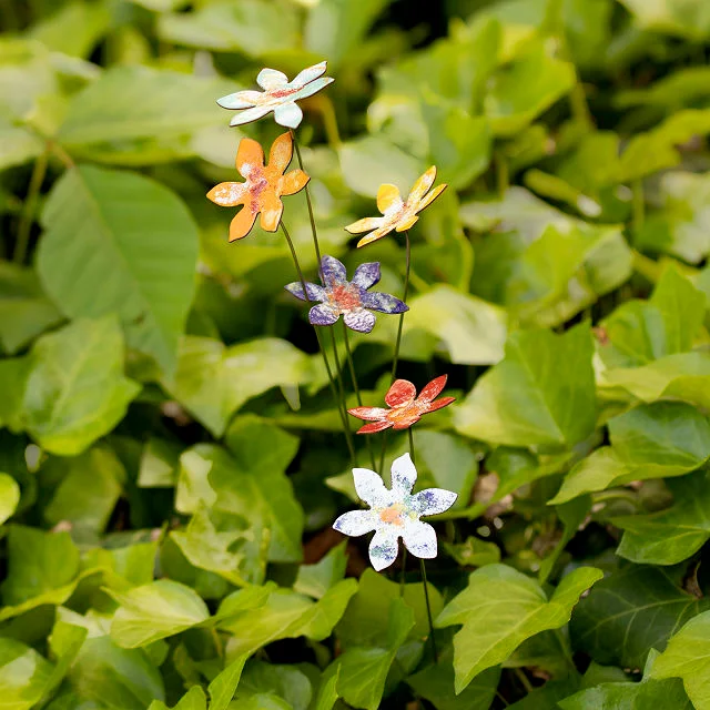 Copper Enamel Flower Stake Set