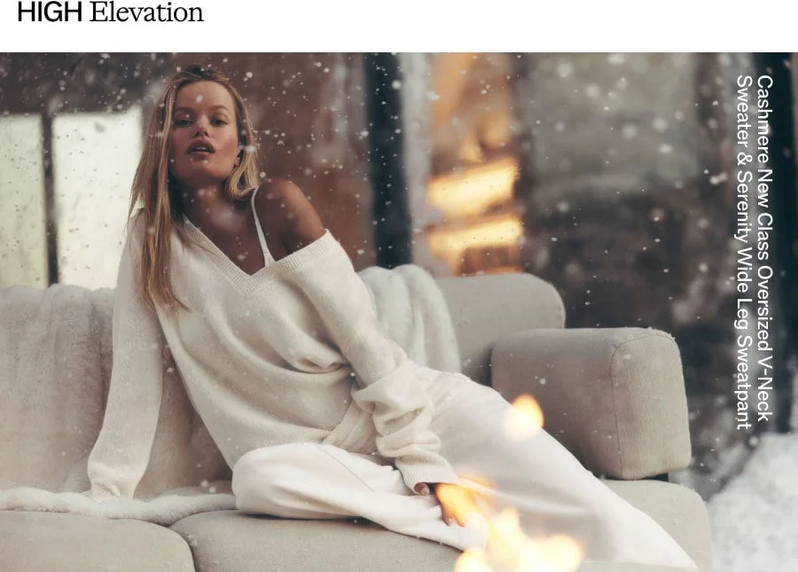 HIGH Elevation. Cashmere New Class Oversized V-Neck Sweater & Serenity Wide Leg Sweatpant