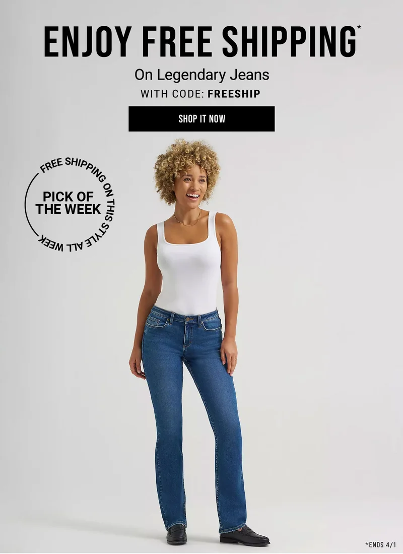 Enjoy free shipping* On Legendary Jeans With Code: discount code Shop It Now