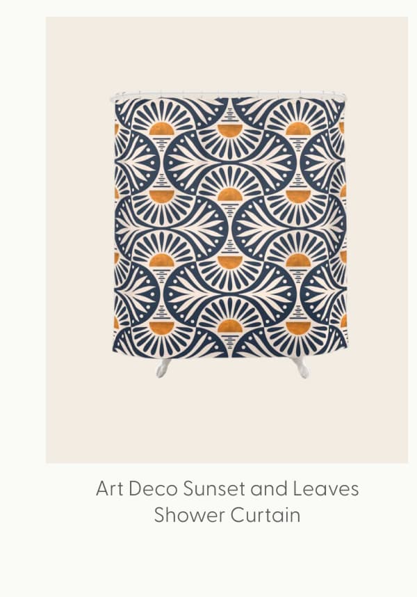 Art Deco Sunset and Leaves Shower Curtain
