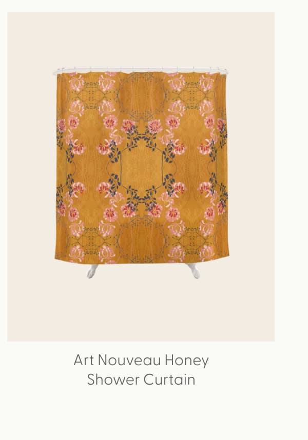 Art Nouveau floral pattern with lines - Honey Shower Curtain