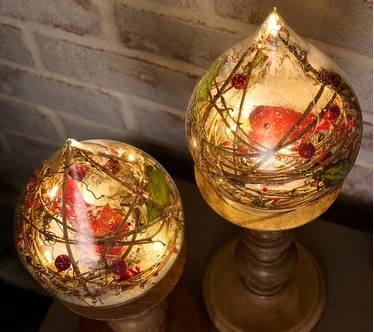 Set of 2 6.5" Illuminated Glass Drops with Cardinal and Holly