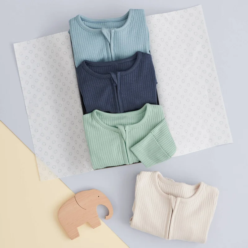 Image of Ribbed Clever Zip Baby Pajamas 4 Pack