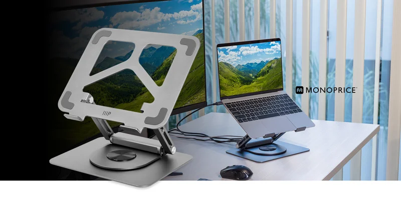 6-in-1 Z-Fold Laptop Stand and Detachable USB-C Docking Station with 4K HDMI, Gigabit Ethernet, 360° Rotating Base