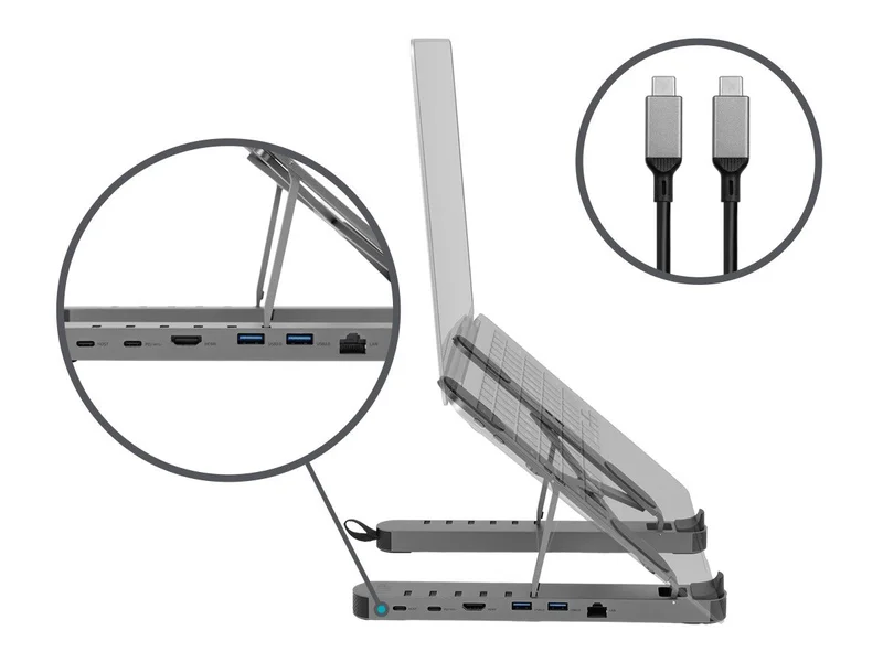 6-in-1 Portable Folding Laptop Stand and USB-C Docking Station with 4K HDMI, Gigabit Ethernet, With Adjustable Angles