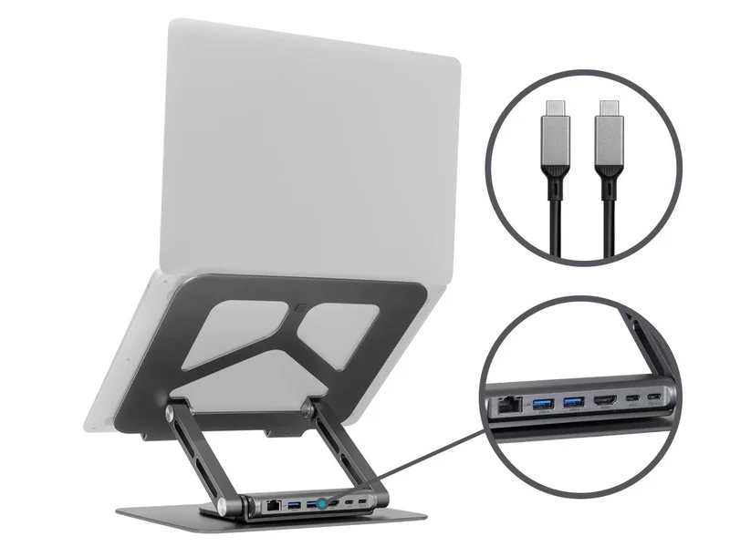 6-in-1 Z-Fold Laptop Stand and Detachable USB-C Docking Station with 4K HDMI, Gigabit Ethernet, 360° Rotating Base