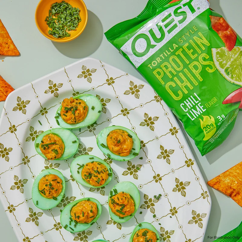 QUESTIFIED CHILI LIME DEVILED EGGS made with Chili Lime Tortilla Style Protein Chips