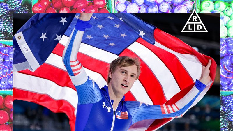 Image may contain: jordan stolz, American Flag, Flag, Face, Head, and Person