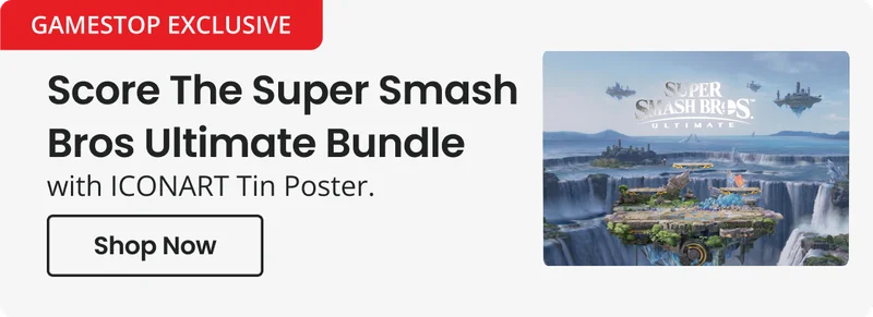 GameStop Exclusive - Score The Super Smash Bros Ultimate Bundle with ICONART Poster | Shop Now