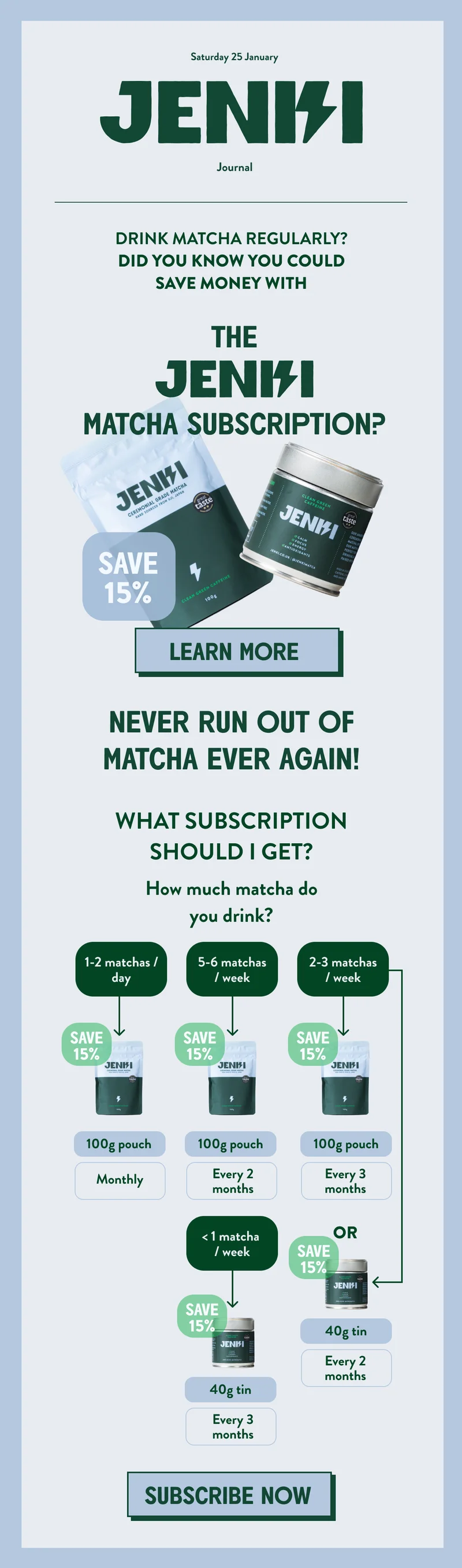 JENKI Matcha Subscription Flow Chart