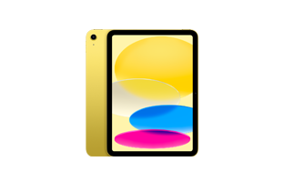 iPad, back exterior, yellow color, single-lens camera, front exterior, thin black bezel, all-screen display