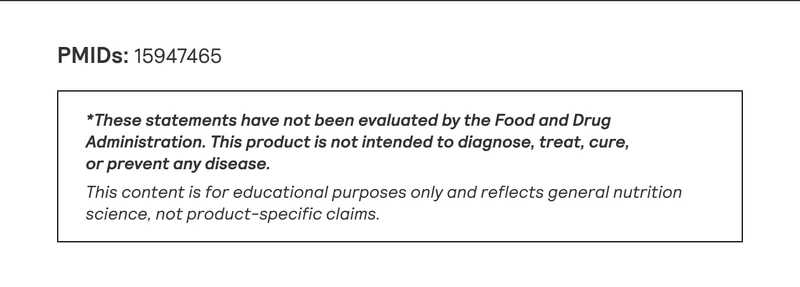Scientific reference number and FDA disclaimer in a bordered text box.
