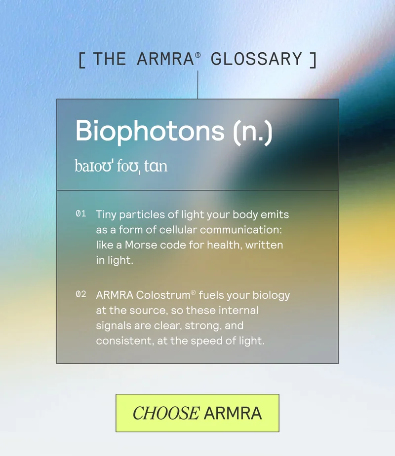 Graphic defining biophotons with two descriptive points and a ‘Choose ARMRA’ button.