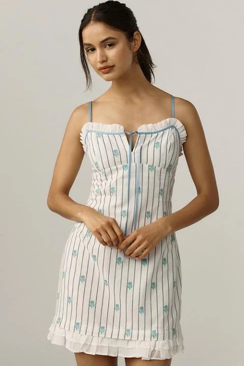 Maeve Sleeveless Jacquard Ruffle-Hem Mini Dress