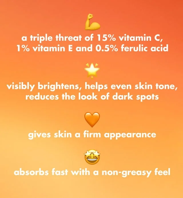 A triple threat of 15% vitamin C, 1% vitamin E and 0.5% ferulic acid