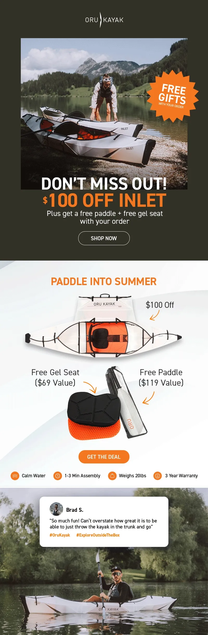 Time is Running Out: Get $100 off Inlet + 2 FREE Gifts! Redeem your savings + free paddle & gel seat today ($288 value)