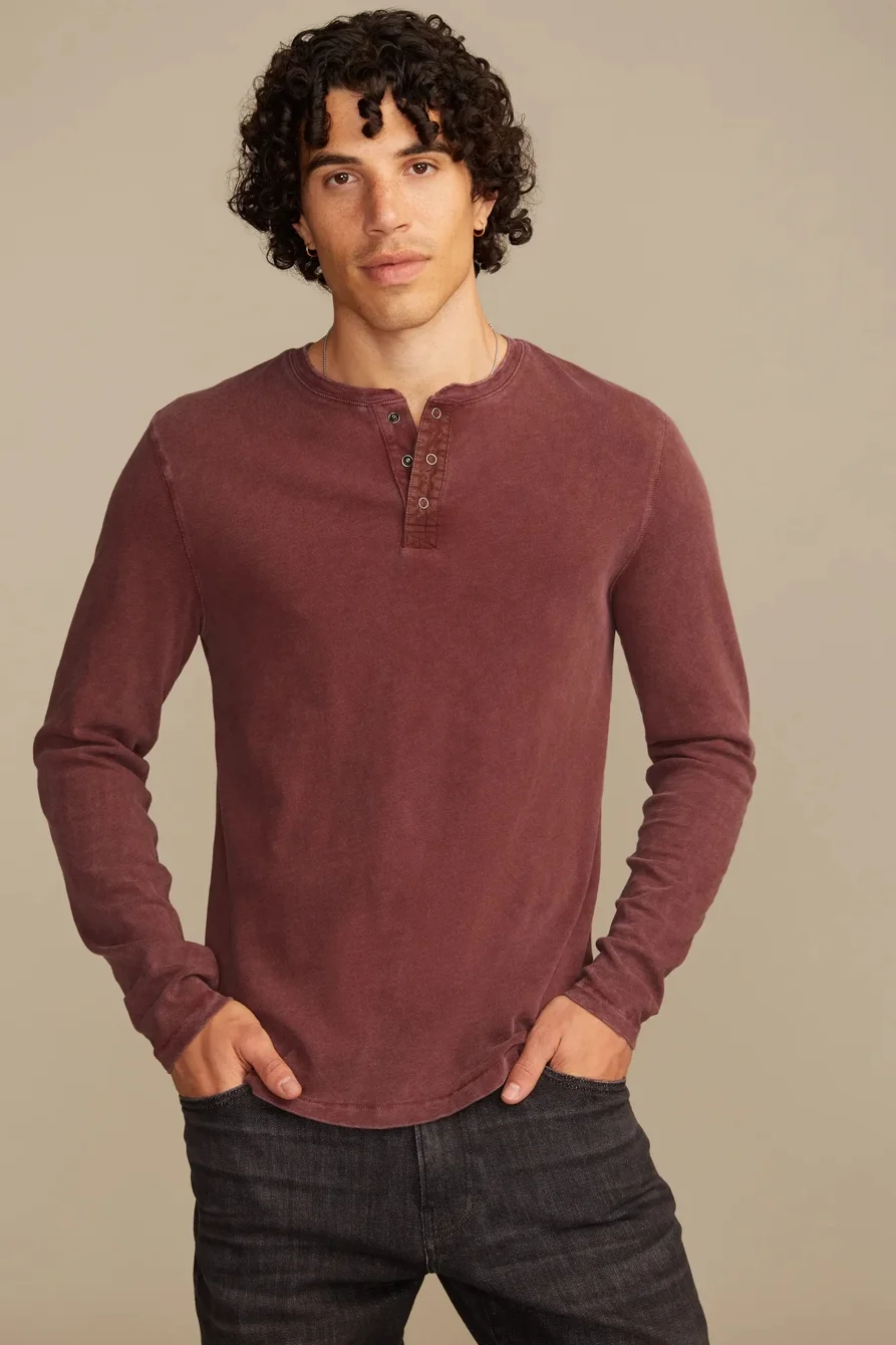 Image of Lucky Brand Long Sleeve Weekend Slub Henley - Men's Clothing Tops Tees Henley Shirt in Fiesta