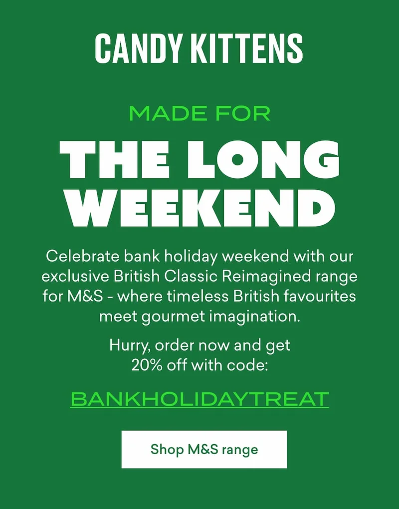 Celebrate bank holiday weekend with our exclusive British Classic Reimagined range for M&S - where timeless British favourites meet gourmet imagination. Hurry, order now and get 20% off with code: BANKHOLIDAYTREAT