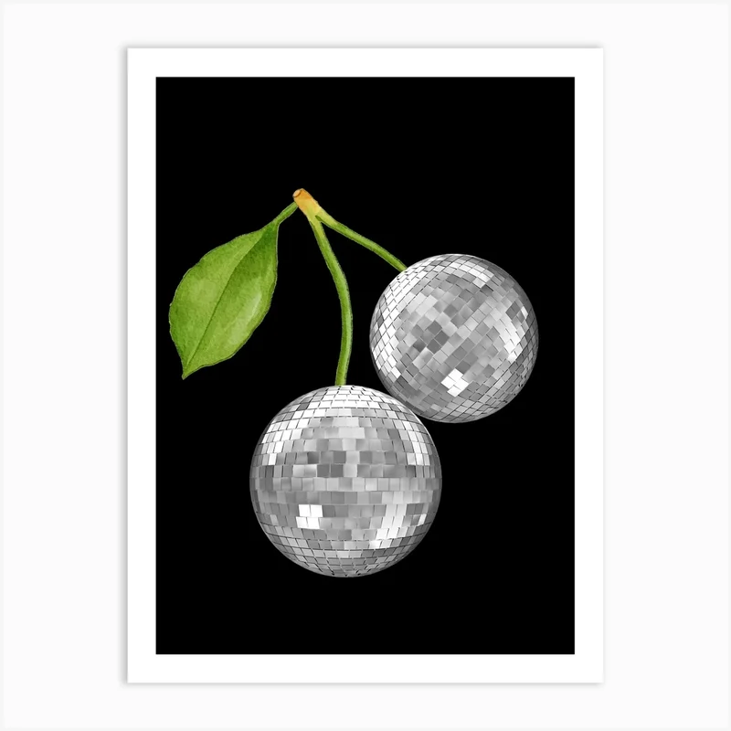 Image of Cherry Disco Ball Black Art Print