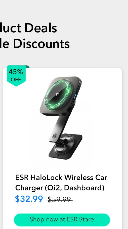 ESR HaloLock Wireless Car Charger (Qi2, Dashboard)