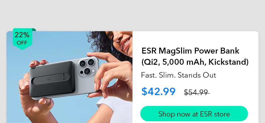 ESR MagSlim Power Bank (Qi2, 5,000 mAh, Kickstand)