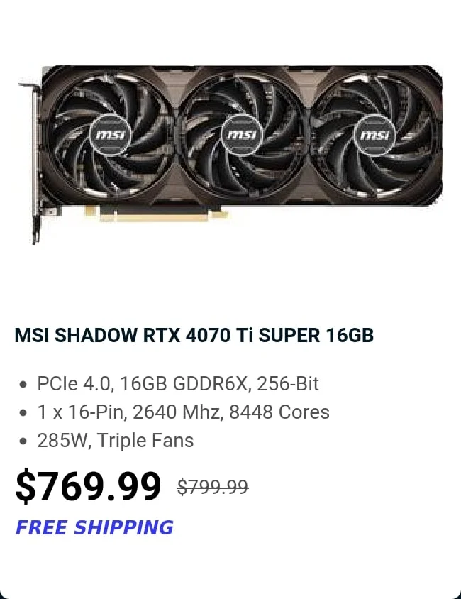 MSI SHADOW RTX 4070 Ti SUPER 16GB