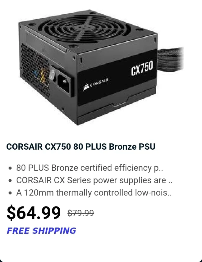 CORSAIR CX750 80 PLUS Bronze PSU