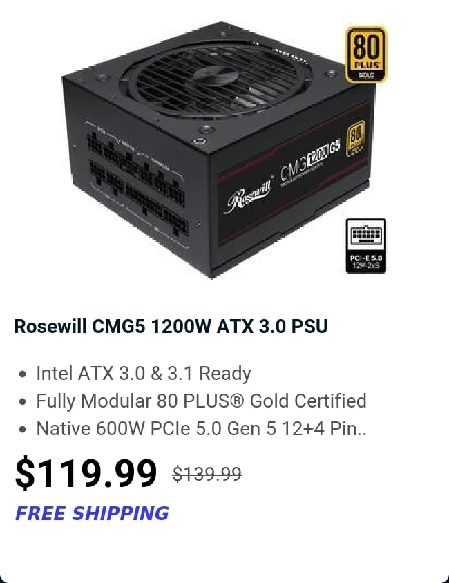 Rosewill CMG5 1200W ATX 3.0 PSU