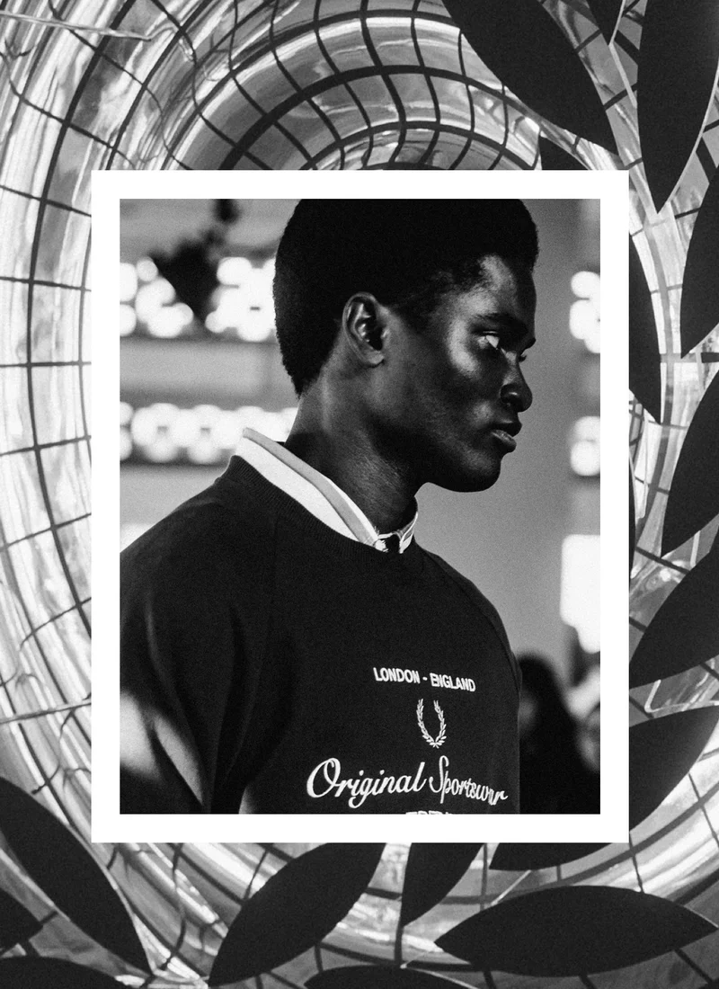 A collage in black and white of imagery from our runway show
