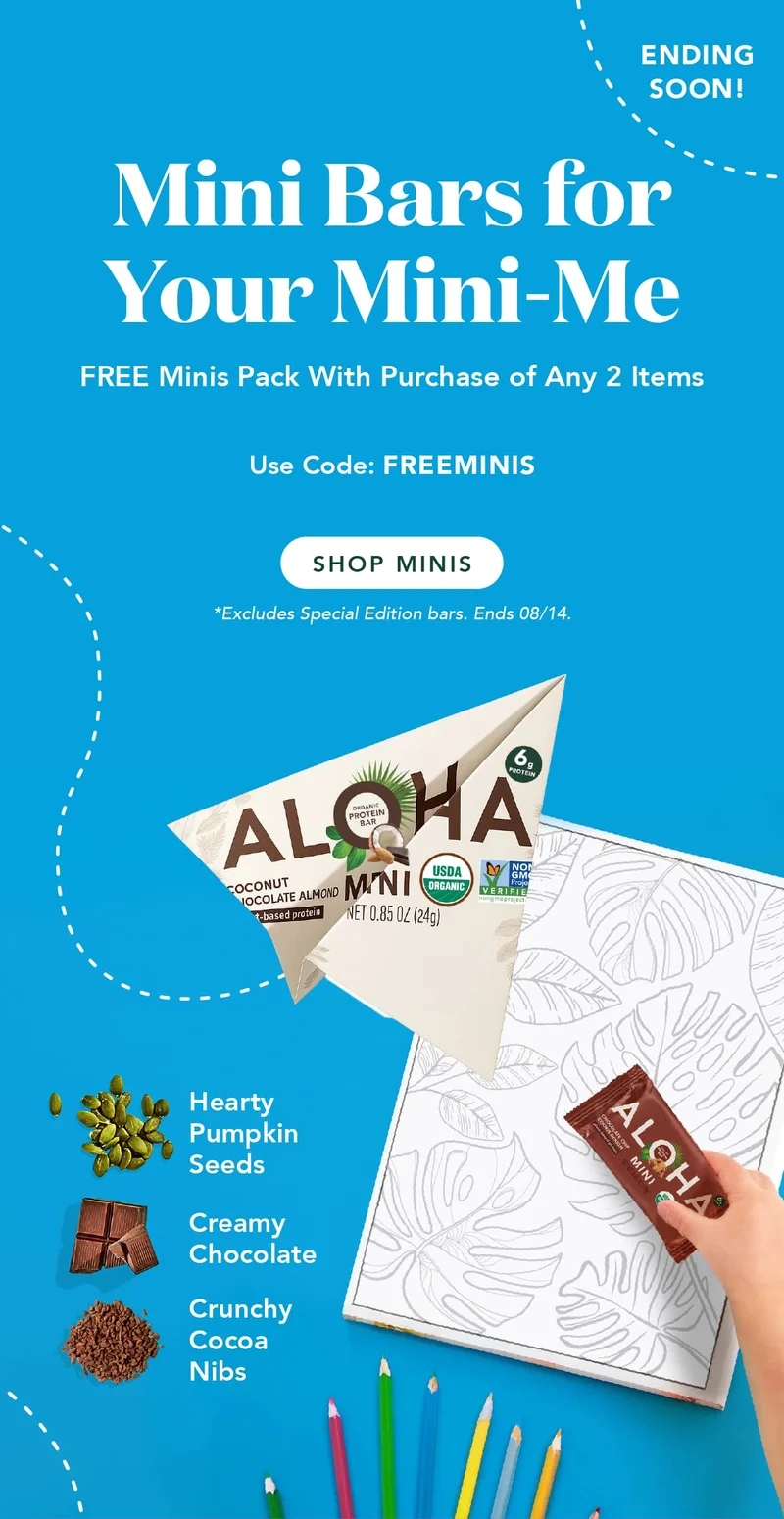 Mini bars for your mini-me! FREE minis pack with purchase of any 2 items with code FREEMINIS! Add all three items to cart for code to work. Excludes Special Edition bars. Ends 08/14