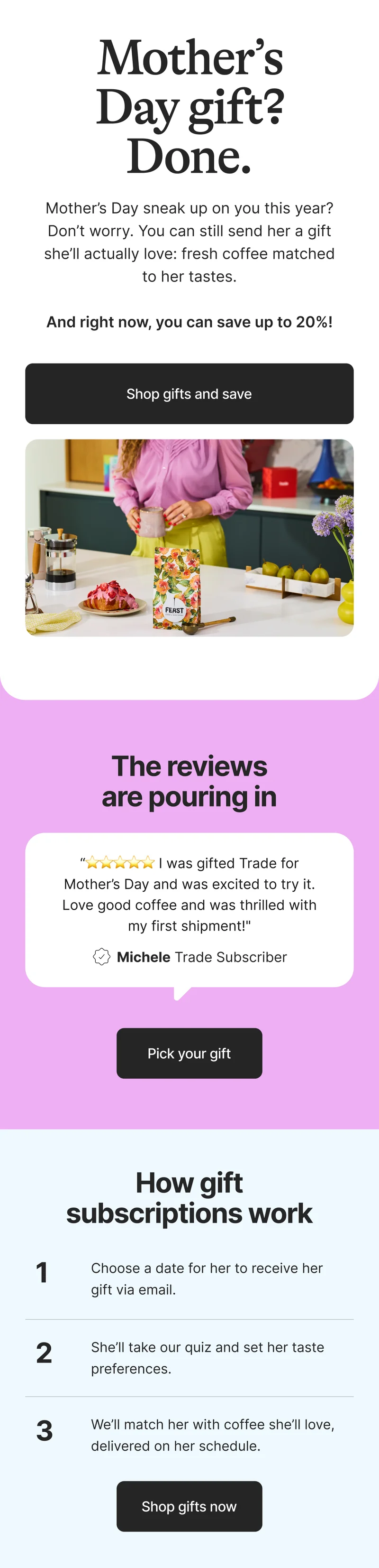 Make mom's day with a coffee gift subscription