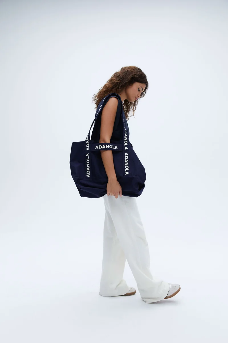 Image of Branded Strap Tote Bag - Navy Blue