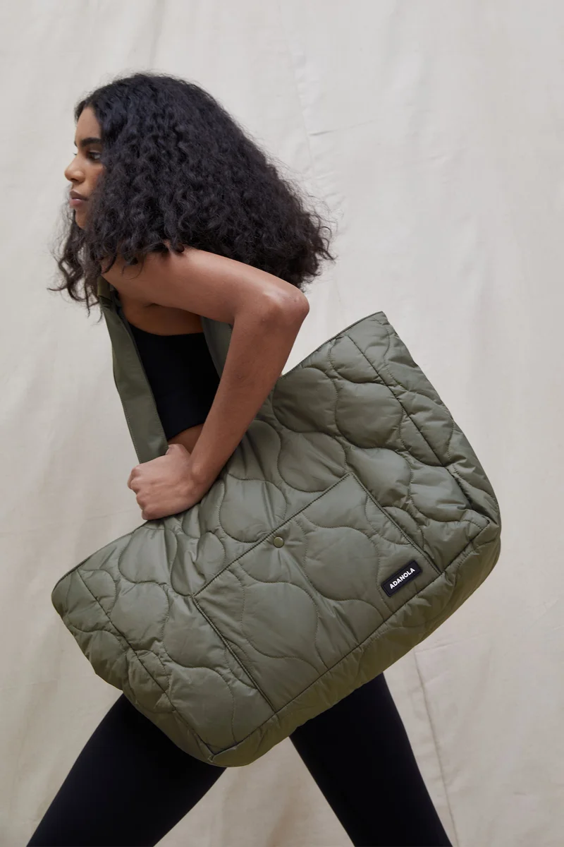 Image of Quilted Nylon Tote Bag - Olive Green
