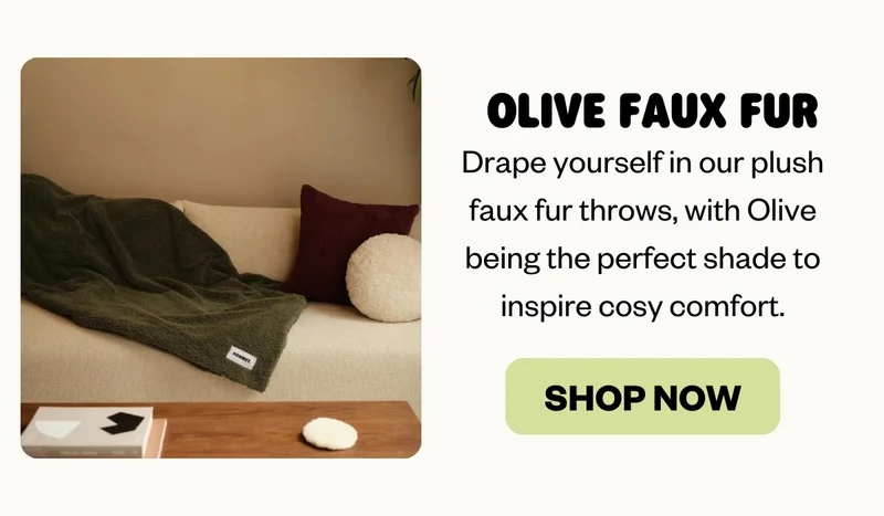 Olive Faux Fur | Drape yourself in our plush faux fur throws, with Olive being the perfect shade to inspire cosy comfort.