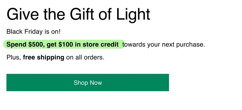 Give the Gift of Light | Spend $500, get $100 in store credit  towards your next purchase.