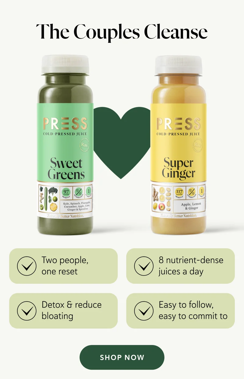 http://The Couples Cleanse Two people, one reset Detox & reduce bloating 8 nutrient-dense juices a day Easy to follow, easy to commit to