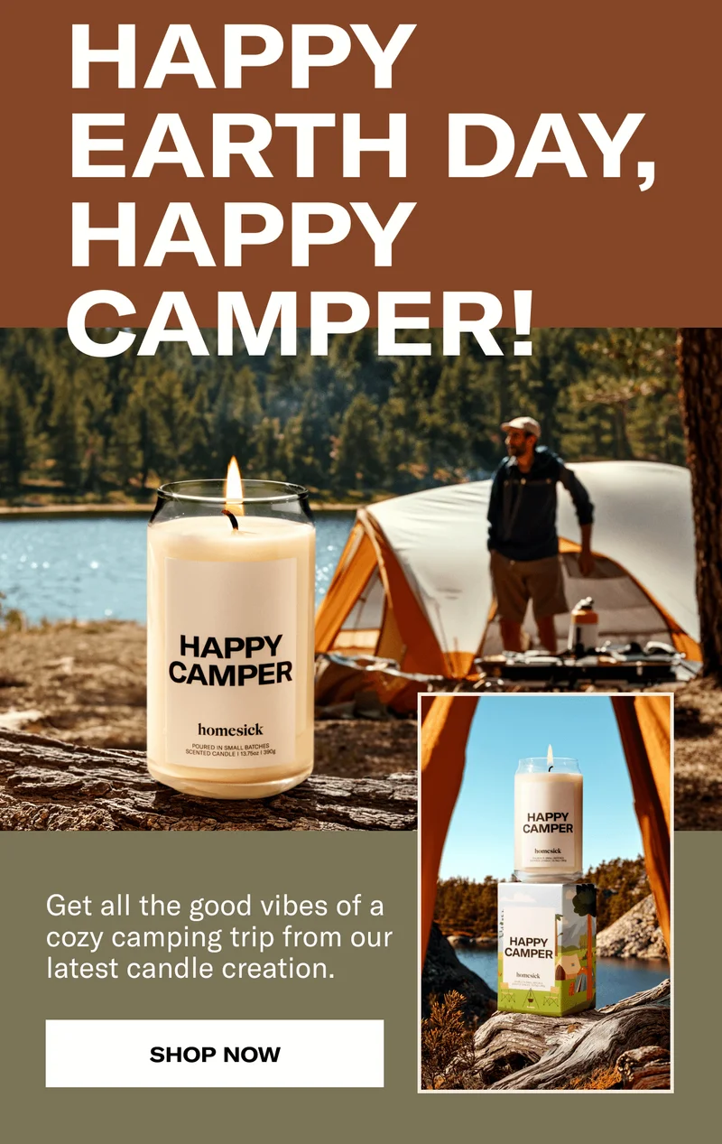 Happy Earth Day, Happy Camper! | Get all the good vibes of a cozy camping trip from our latest candle creation.&nbsp;| Shop now