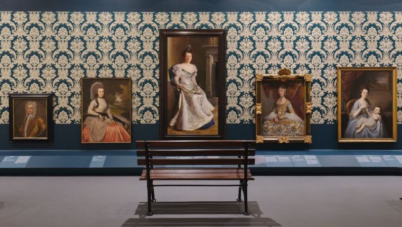 Five paintings and a bench in the American Art galleries