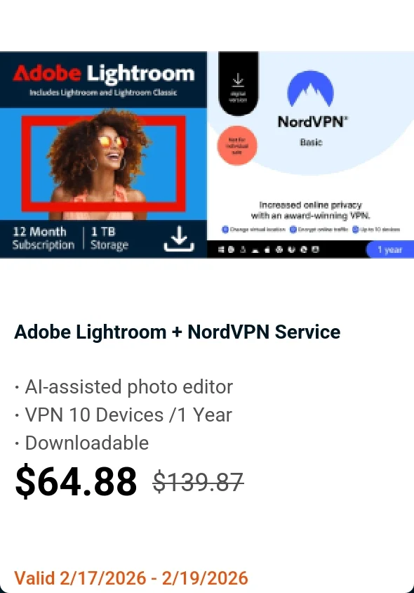 Adobe Lightroom + NordVPN Service