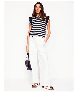 Lena Stitch Detail Vest Navy and Ivory Stripe