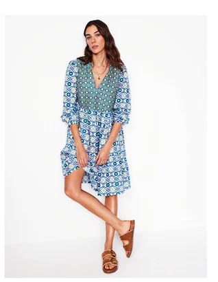 Esme Linen Short Dress Multi, Floweret Tile