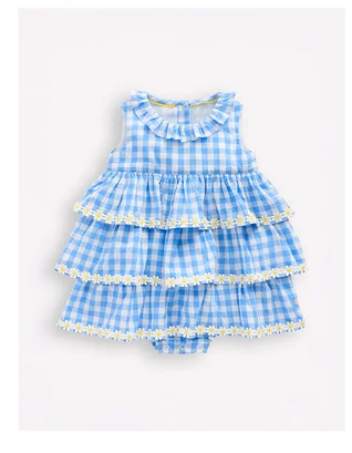 Ruffle Woven Romper Gingham Daisies