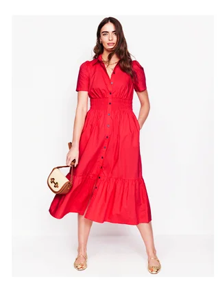 Jane Smocked Shirt Dress Strawberry Tart Red
