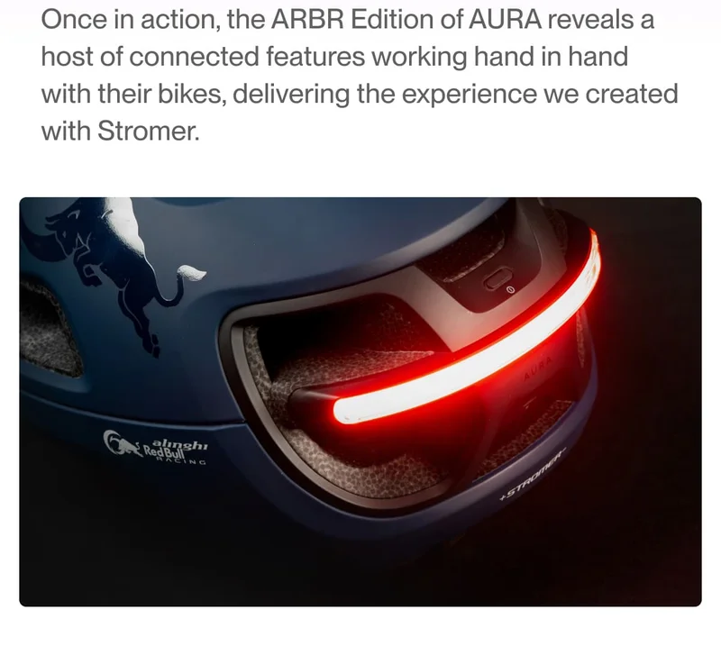 Custom Stromer x Alinghi Red Bull Racing helmet with iconic Red Bull design and integrated lighting system.