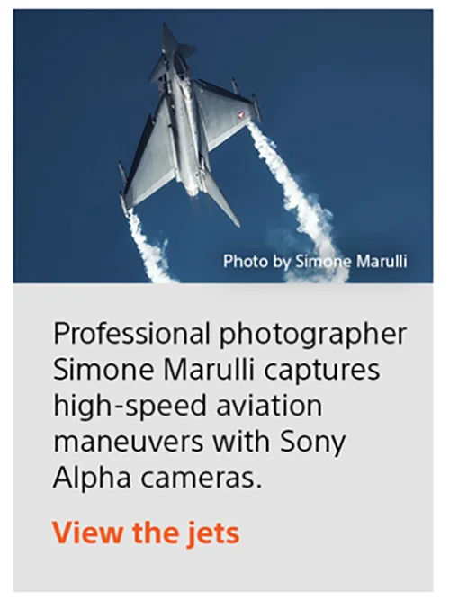 Photo by Simone Marulli | Professional photographer Simone Marulli captures high-speed aviation maneuvers with Sony Alpha cameras. View the jets