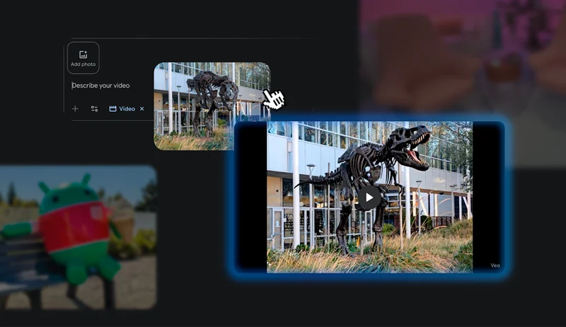 A user interface for creating a post, with a video of a T--Rex skeleton statue selected from a media gallery.
