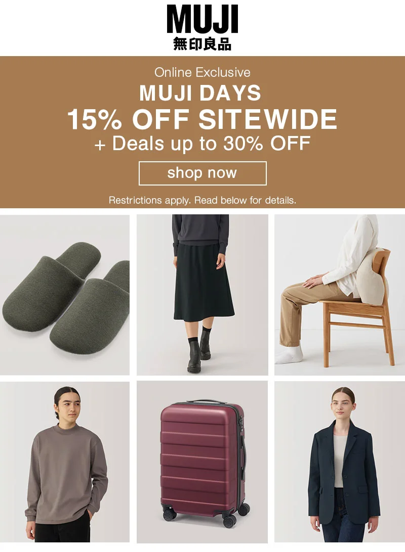 Shop 15% Off Sitewide for MUJI Days!